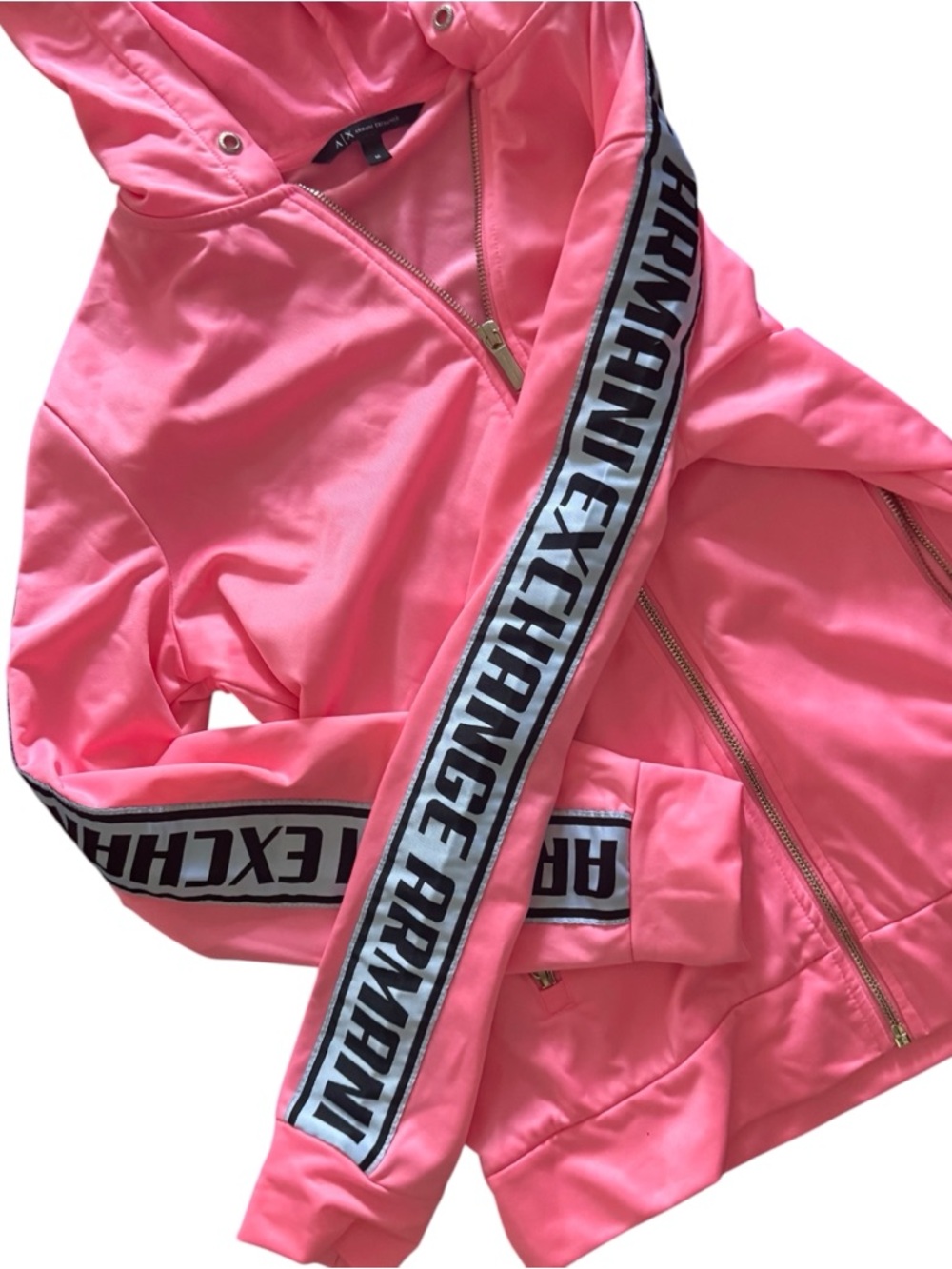Armani Exchange Pink Hoodie with Branded Tape, Size Medium, Rose Quartz